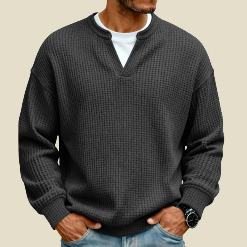 Men's waffle sweatshirt with V-neck, photo 2