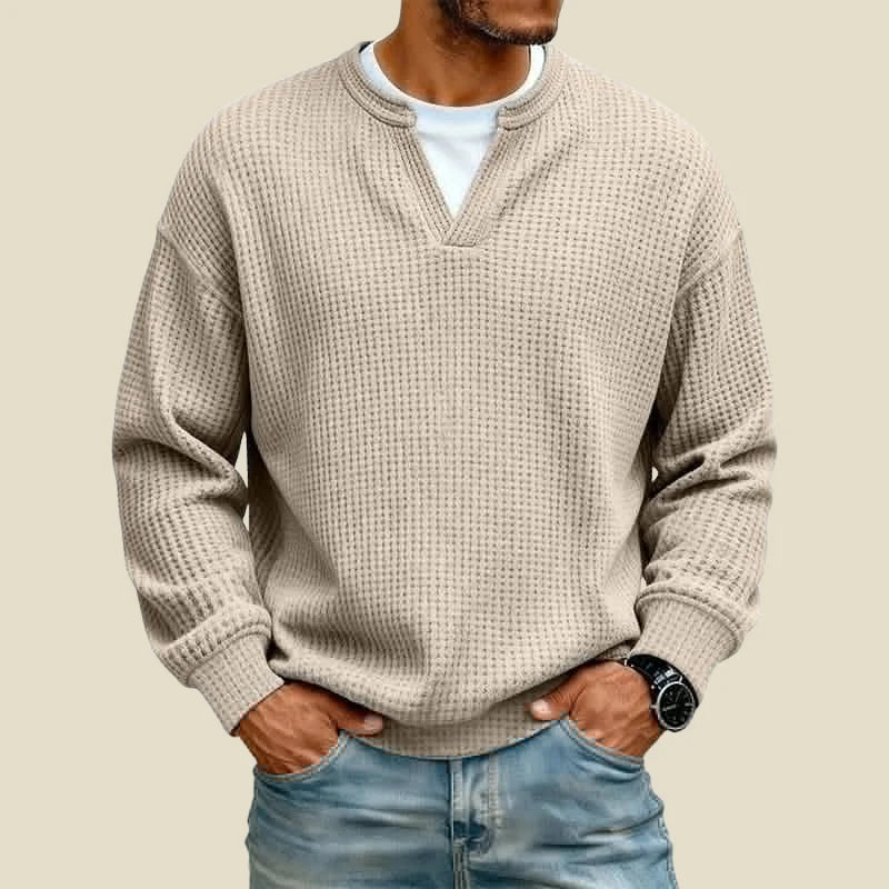 Men's waffle sweatshirt with V-neck, photo 6