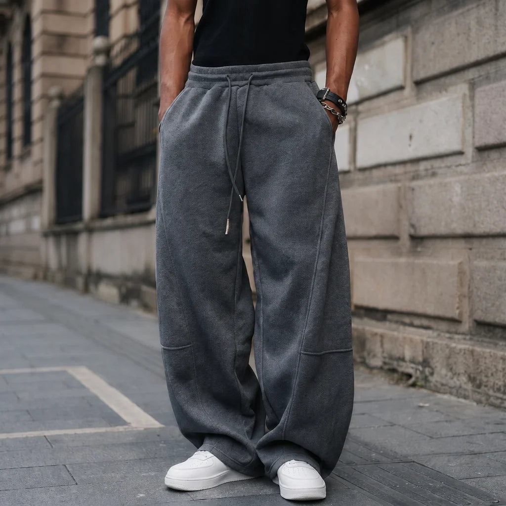 Men's wide leg fleece joggers with drawstring, photo 6