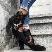 Women's mesh ankle boots with block heel and wide toe box