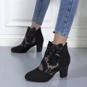 Women's mesh ankle boots with block heel and wide toe box