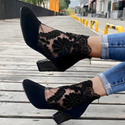 Women's mesh ankle boots with block heel and wide toe box