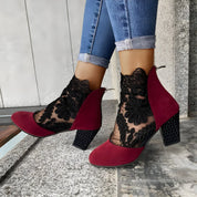 Women's mesh ankle boots with block heel and wide toe box