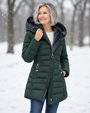 Padded winter coat for women with detachable hood and fleece lining