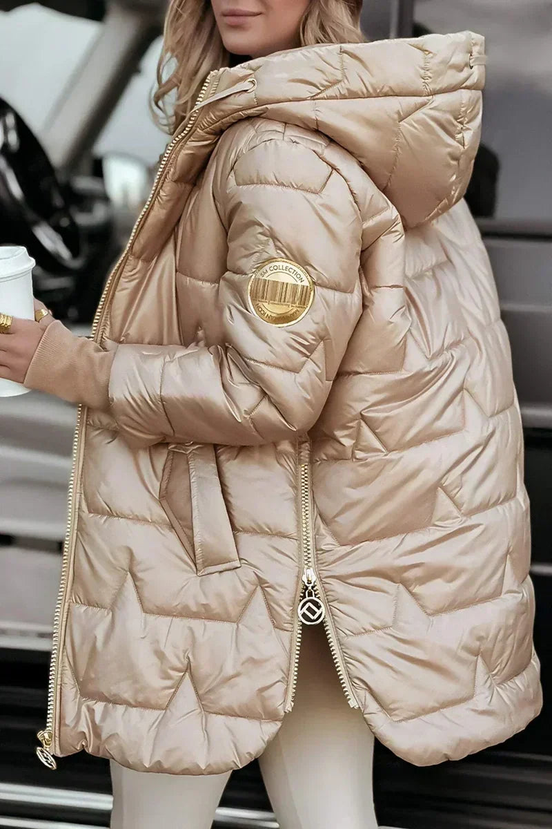 Women's padded winter coat with hood and drawstring