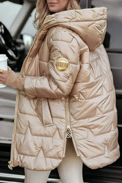 Women's padded winter coat with hood and drawstring