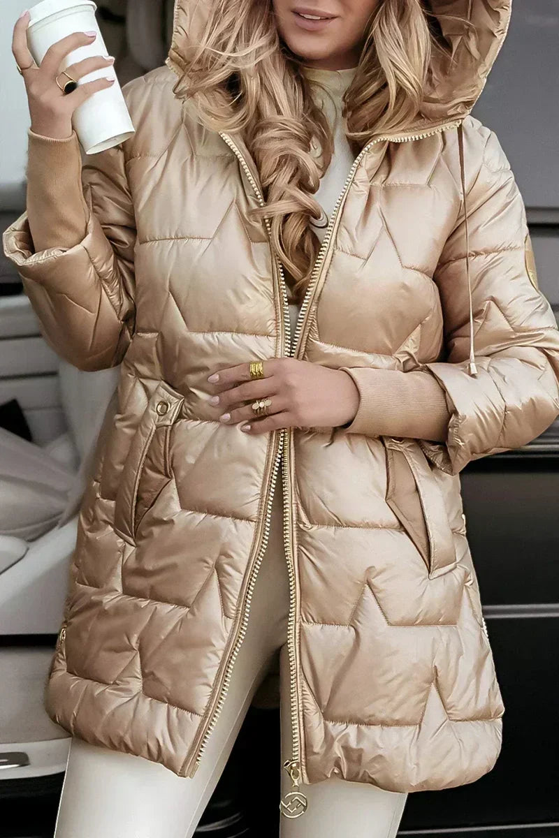 Women's padded winter coat with hood and drawstring