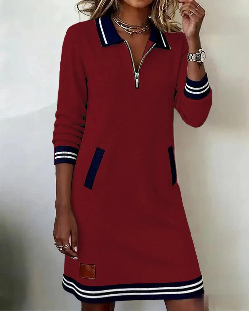 Women's polo jumper dress with half zip and long sleeves