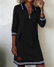 Women's polo jumper dress with half zip and long sleeves