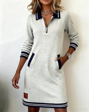Polo jumper dress for women with half zip and long sleeves