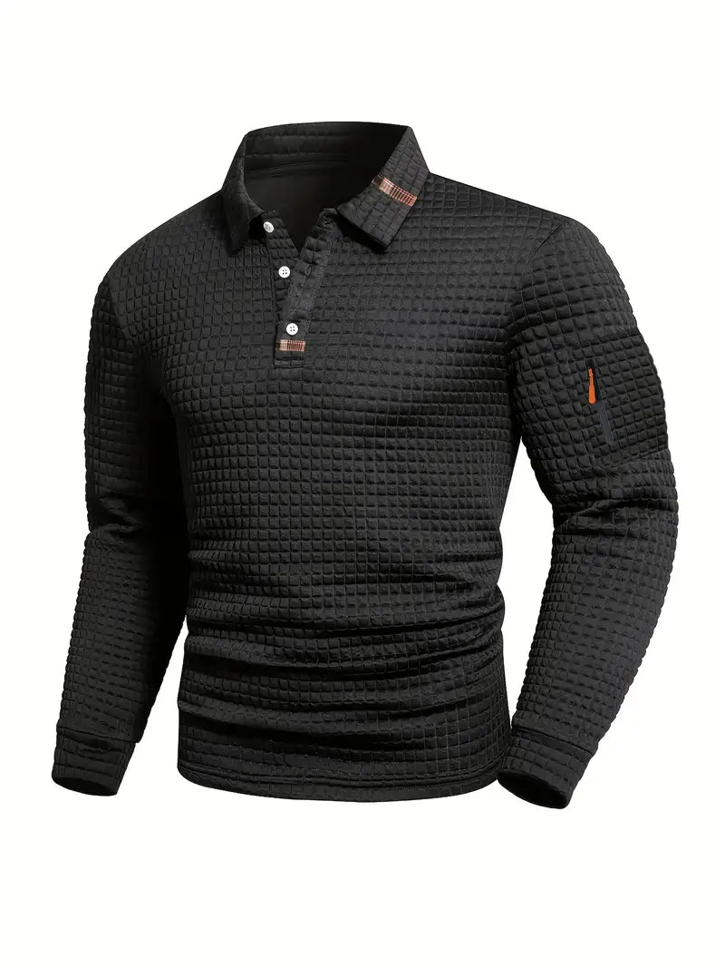 Men's quilted jumper with zip collar and sleeve pocket in black