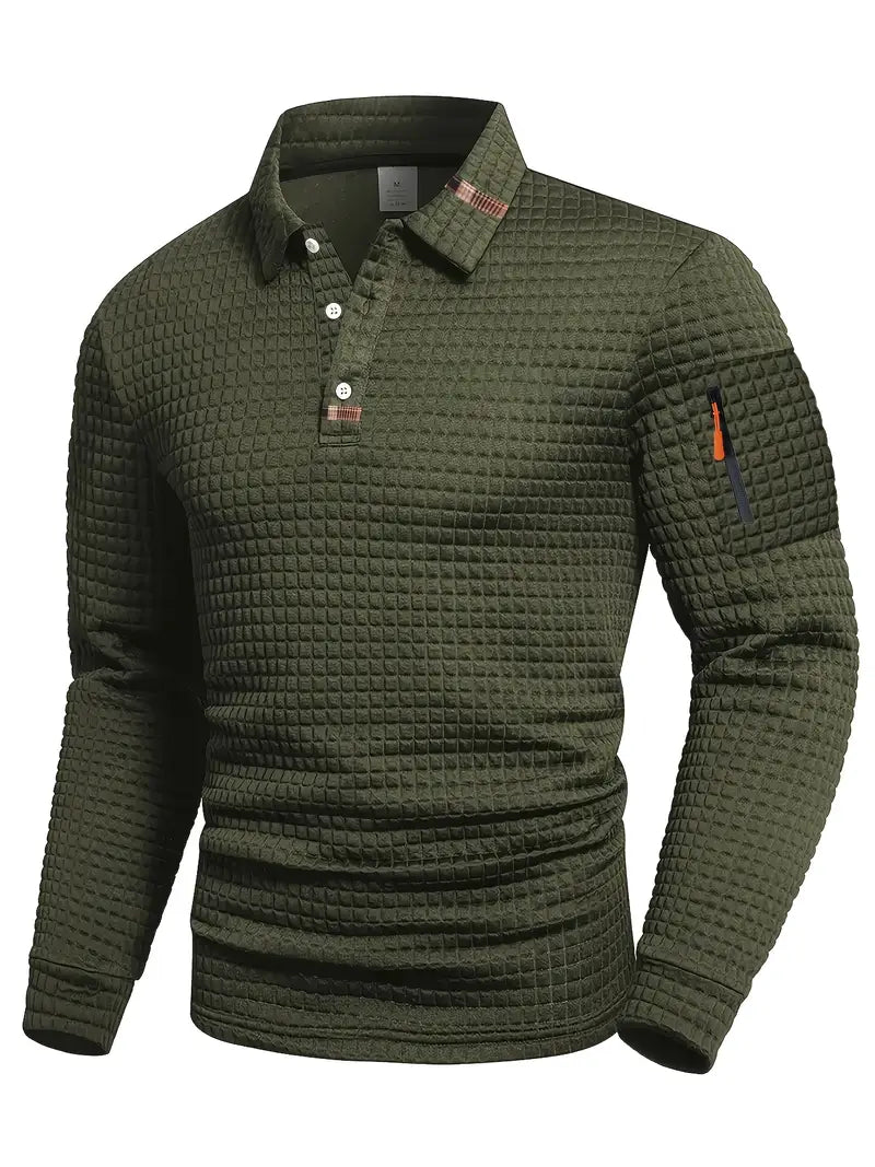 Men's quilted jumper with zip collar and sleeve pocket in green