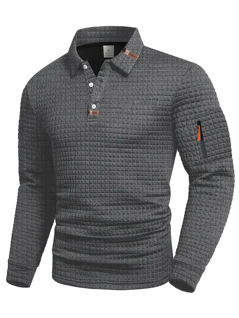 Men's quilted jumper with zip collar and sleeve pocket in grey
