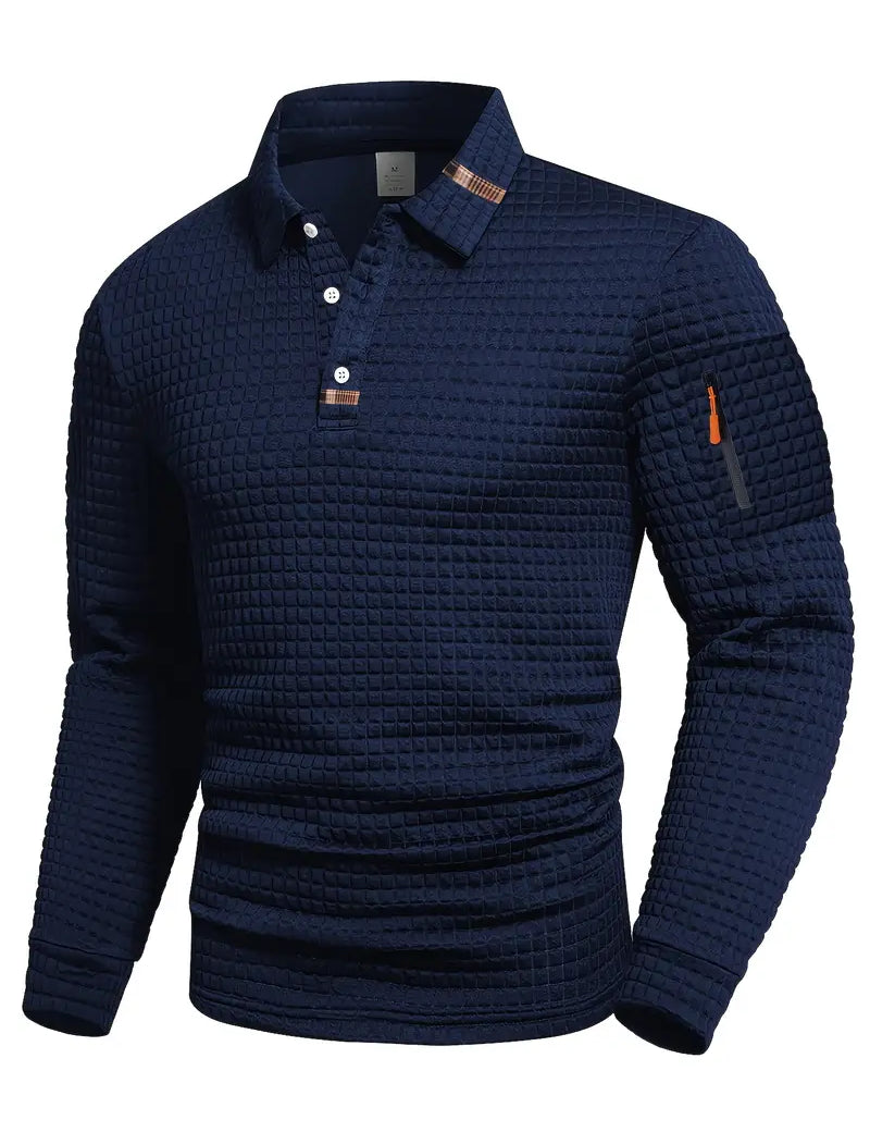 Men's quilted jumper with zip collar and sleeve pocket in navy