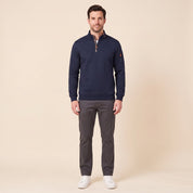 Men's quilted jumper with zip collar and sleeve pocket in navy