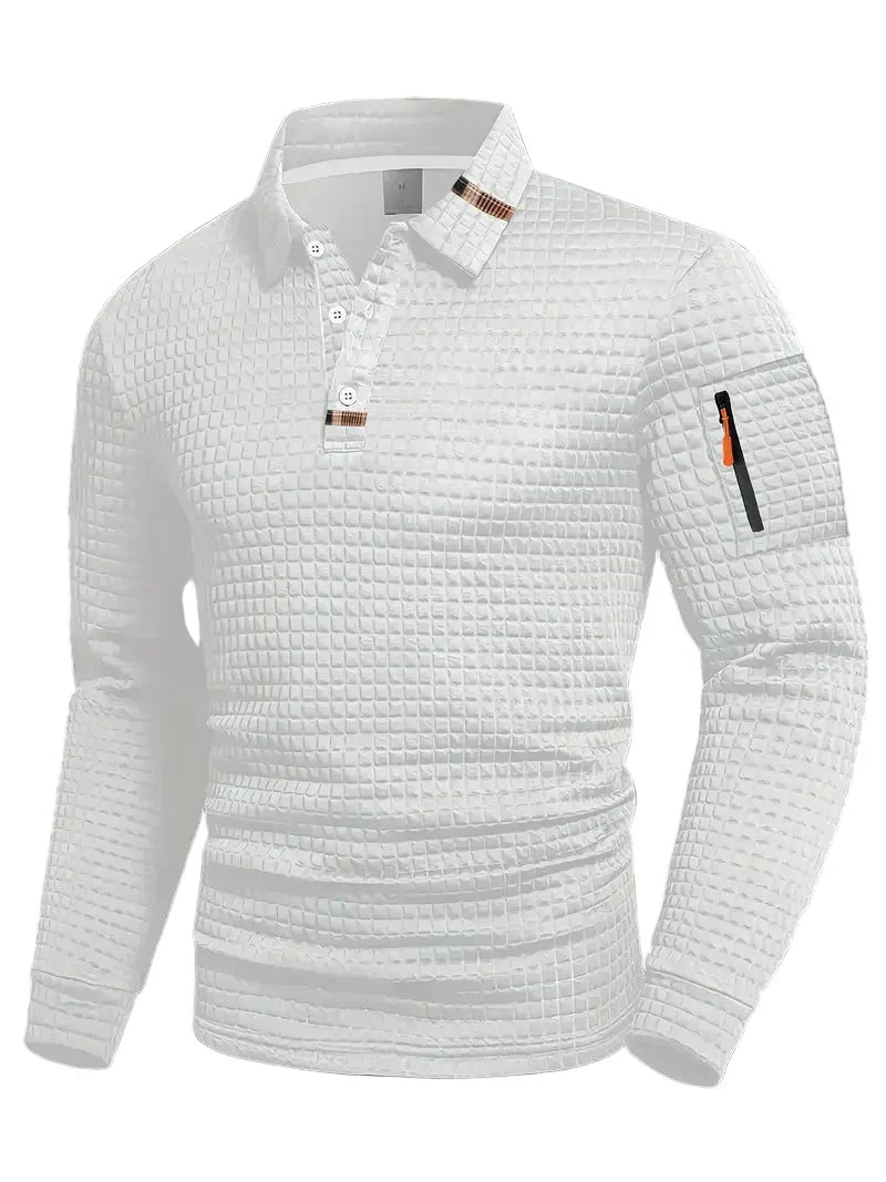 Men's quilted jumper with zip collar and sleeve pocket in white