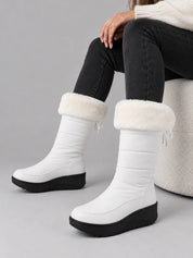 Women's quilted snow boots with faux fur and wedge sole