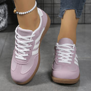 Women's retro striped trainers with wide toe box and footbed in lilac