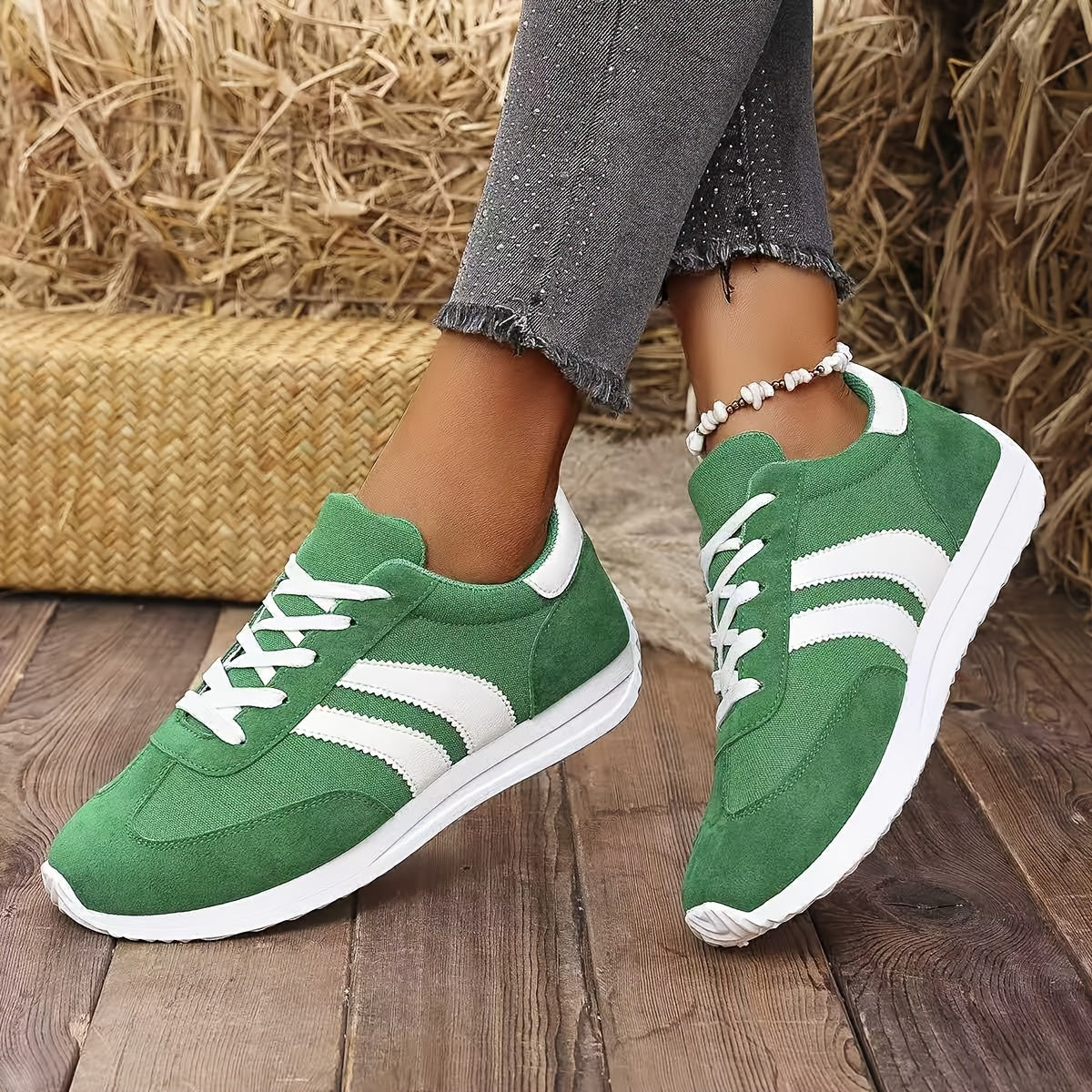 Women's retro trainers with wide toe box and supportive footbed