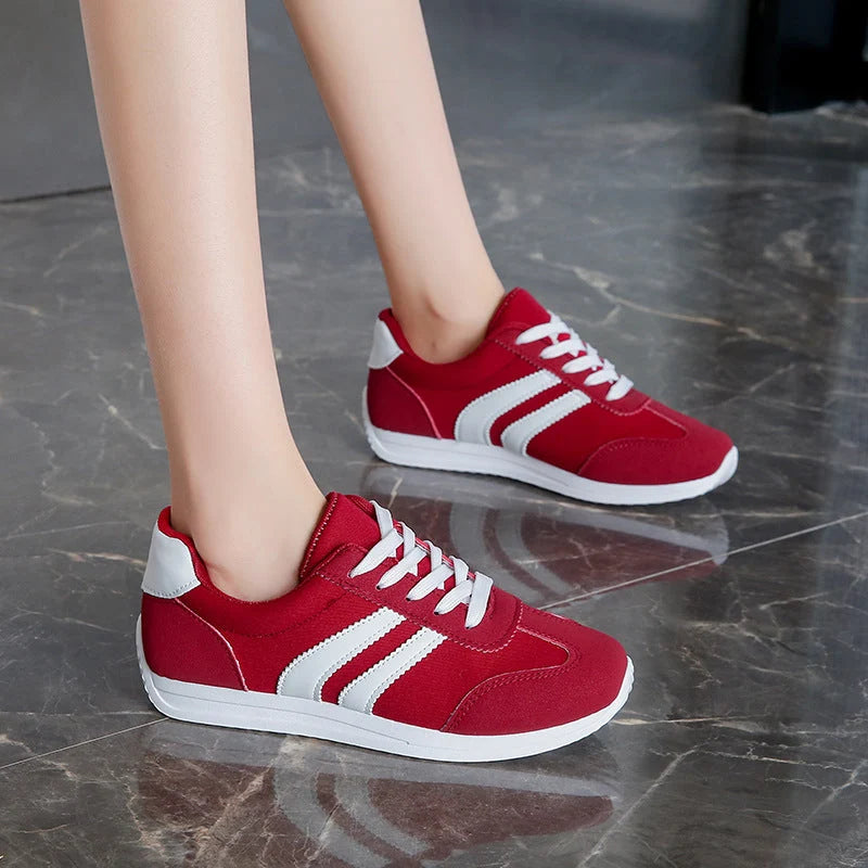 Women's retro trainers with wide toe box and supportive footbed in red