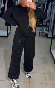 Rhinestone lounge set for women with jumper and joggers