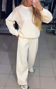 Women's rhinestone lounge set with jumper and joggers in white
