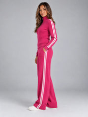 Women's ribbed co-ord set with quarter zip and wide leg trousers