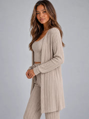 Women's ribbed lounge set with cardigan and wide leg trousers