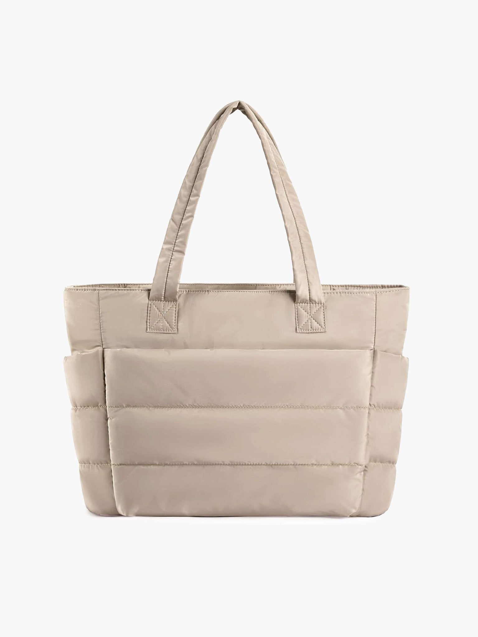 Women's quilted puffer tote bag with zip