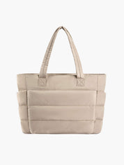 Women's quilted puffer tote bag with zip