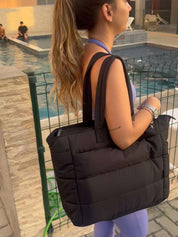 Women's quilted puffer tote bag with zip