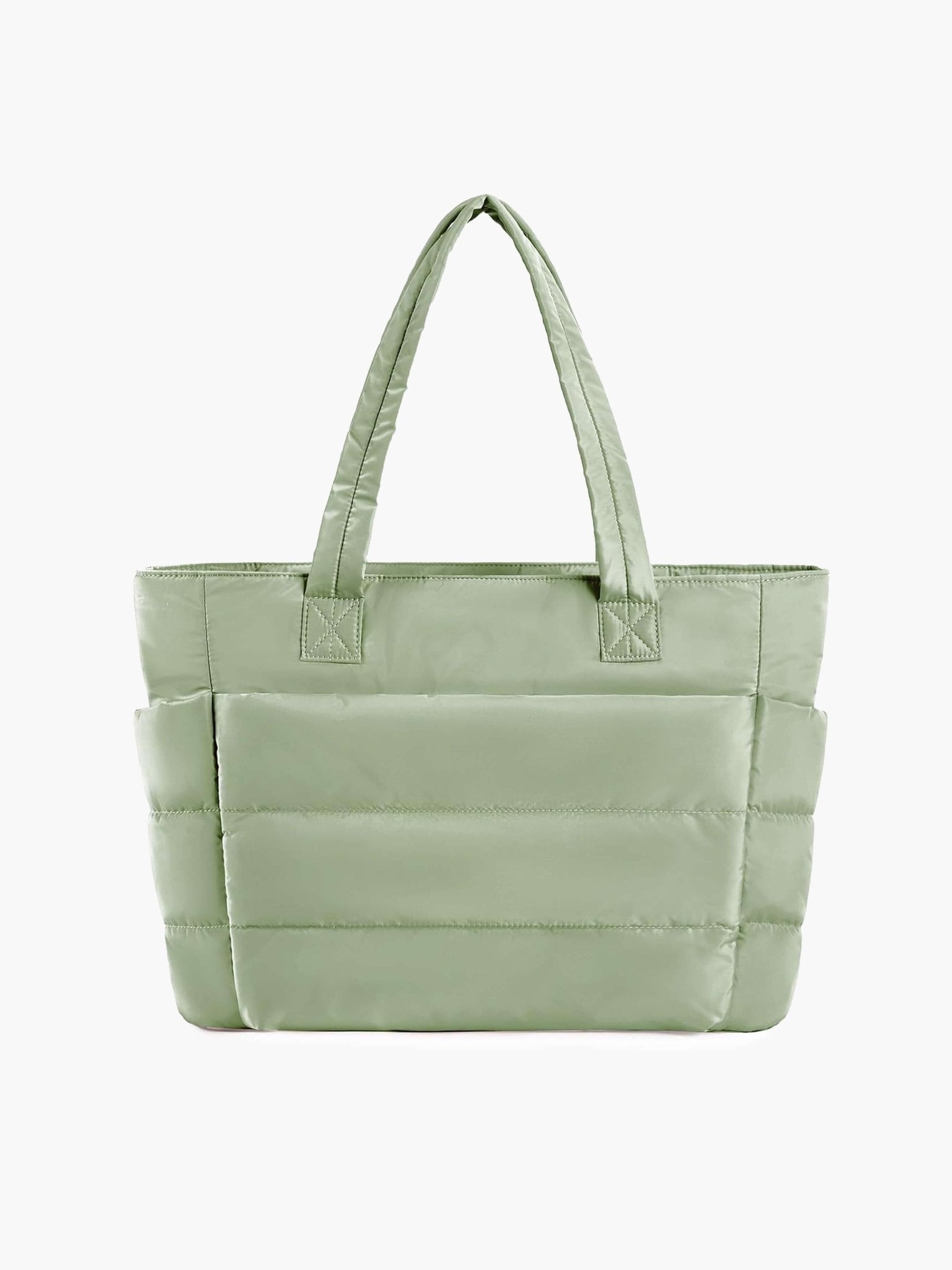 Women's quilted puffer tote bag with zip