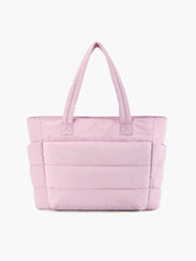 Women's quilted puffer tote bag with zip