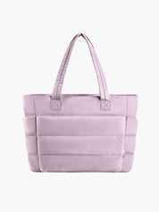 Women's quilted puffer tote bag with zip