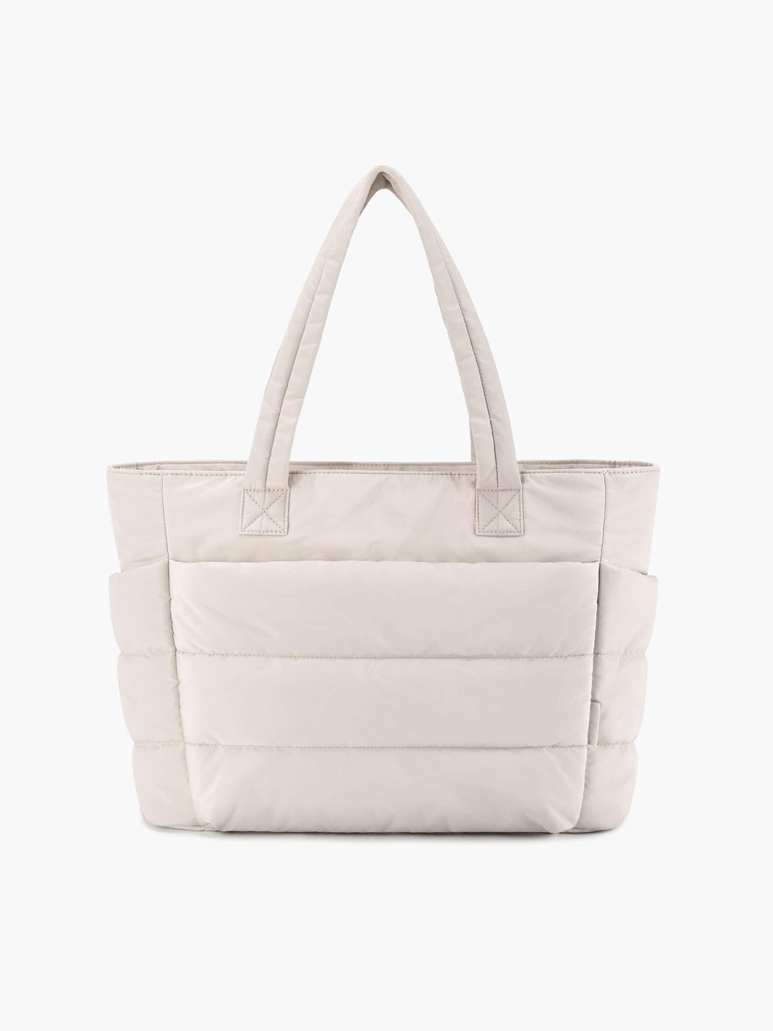 Women's quilted puffer tote bag with zip