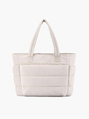 Women's quilted puffer tote bag with zip