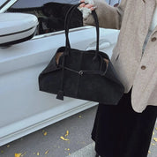 Women's large faux suede shoulder bag in retro style