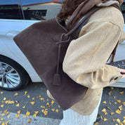 Women's large faux suede shoulder bag in retro style