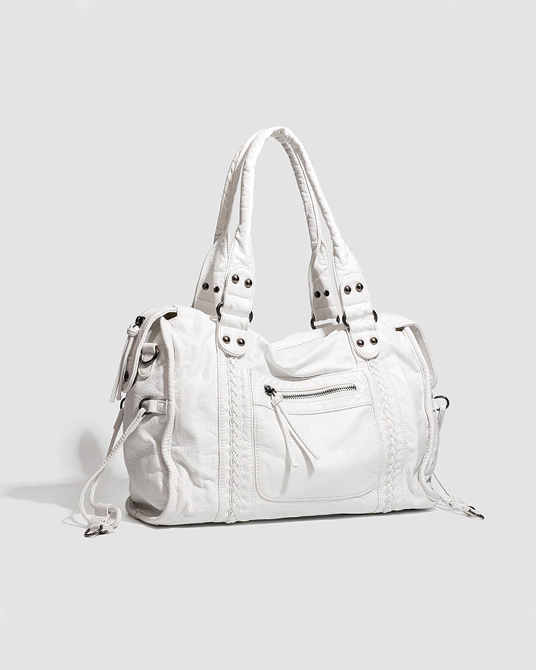 Women's vintage faux leather shoulder bag with zip