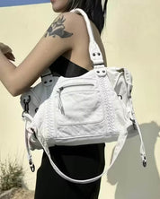Women's vintage faux leather shoulder bag with zip