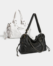 Women's vintage faux leather shoulder bag with zip