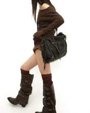 Women's vintage faux leather shoulder bag with zip