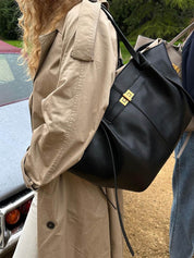 Women's large faux leather tote bag with inner pocket