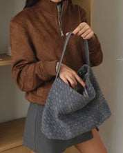 Women's woven faux suede shoulder bag with zip