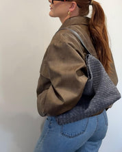 Women's woven faux suede shoulder bag with zip