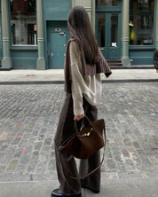 Women's faux suede handbag with gold-tone clasp