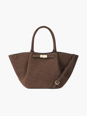 Women's faux suede handbag with gold-tone clasp