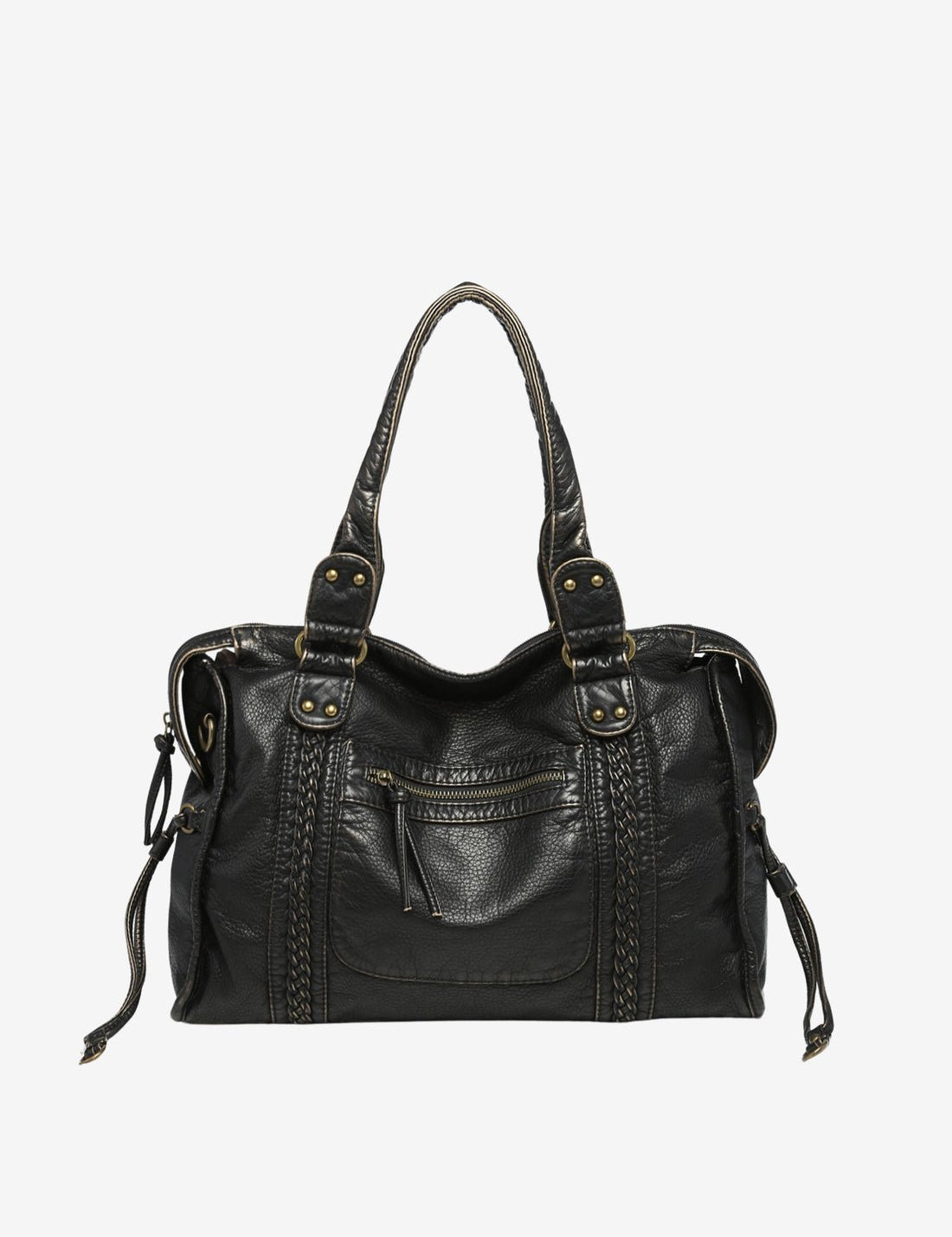 Women's vintage faux leather shoulder bag with zip