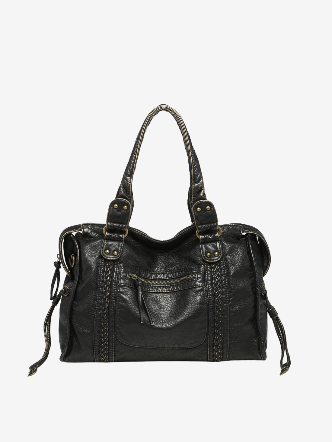 Women's vintage faux leather shoulder bag with zip