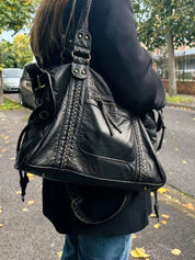 Women's vintage faux leather shoulder bag with zip